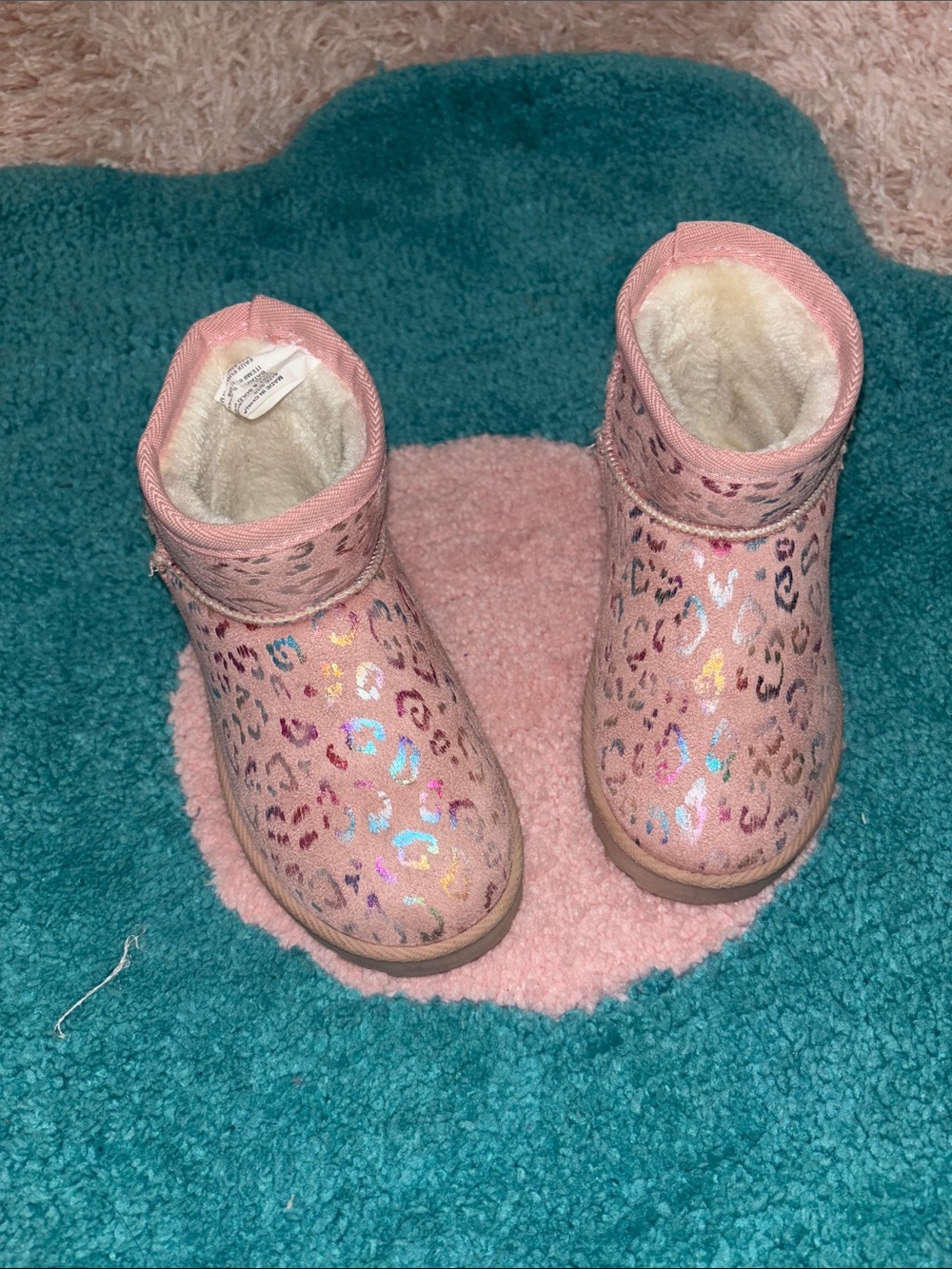 Kids Pink Leopard Print Plush Lined Boots